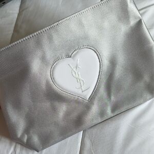 Yves Saint Laurent Silver Cosmetic Bag with Heart Detail